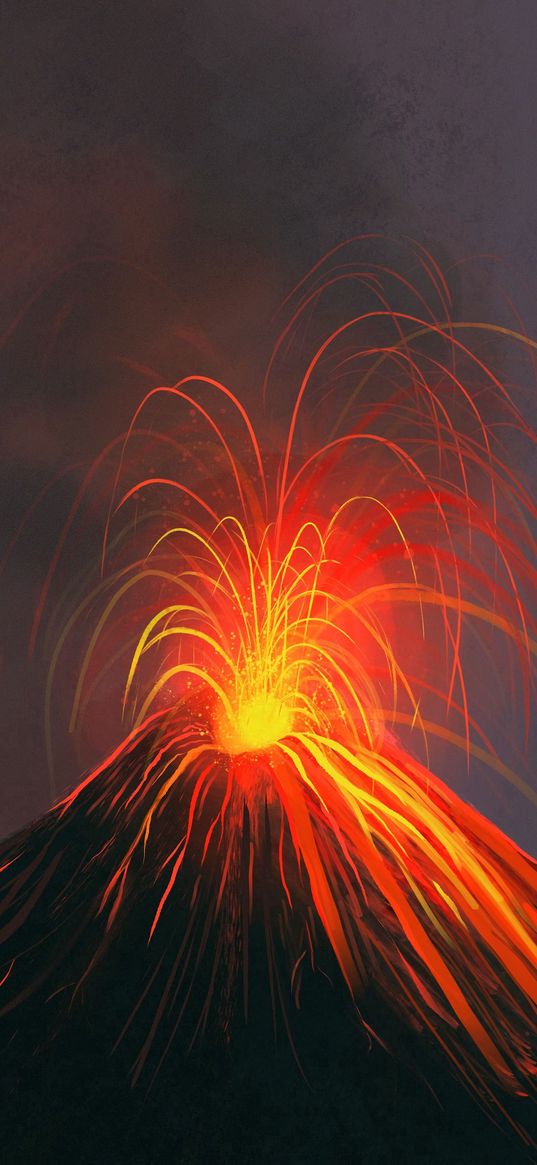 volcano, eruption, art