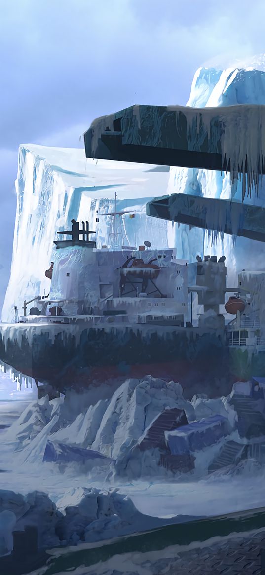 ship, frozen, ice floe