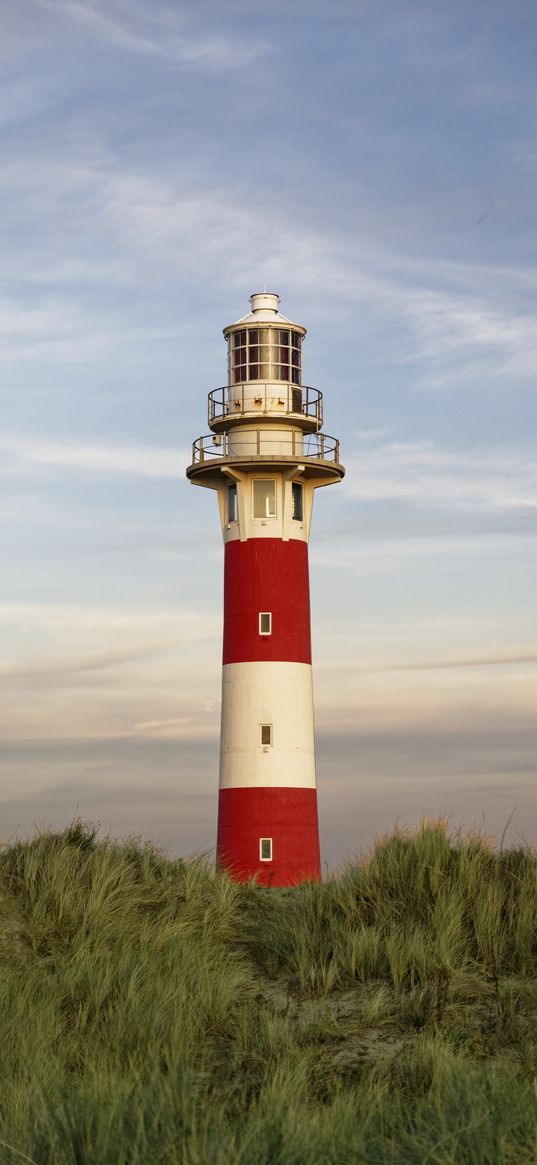 lighthouse, structure, grass, striped