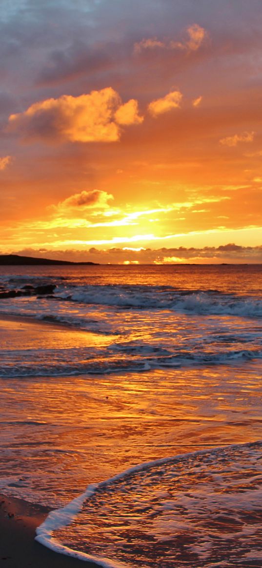 waves, foam, sunset, shore