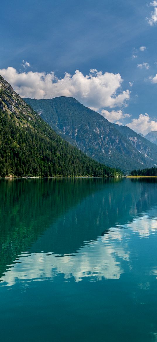 lake, mountains, slope, reflection, landscape