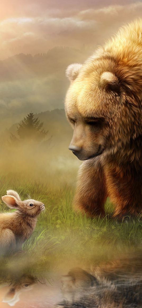 bear, rabbit, friendship, meeting, art