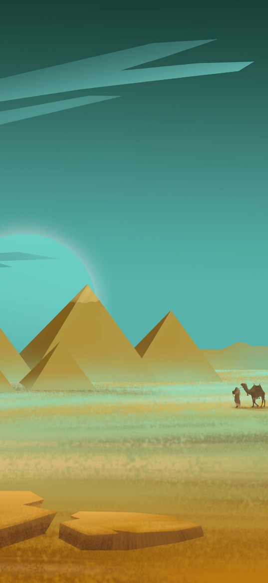 pyramids, desert, traveler, art