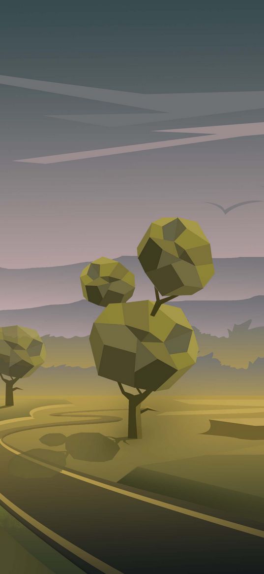 trees, road, landscape, polygonal, graphics