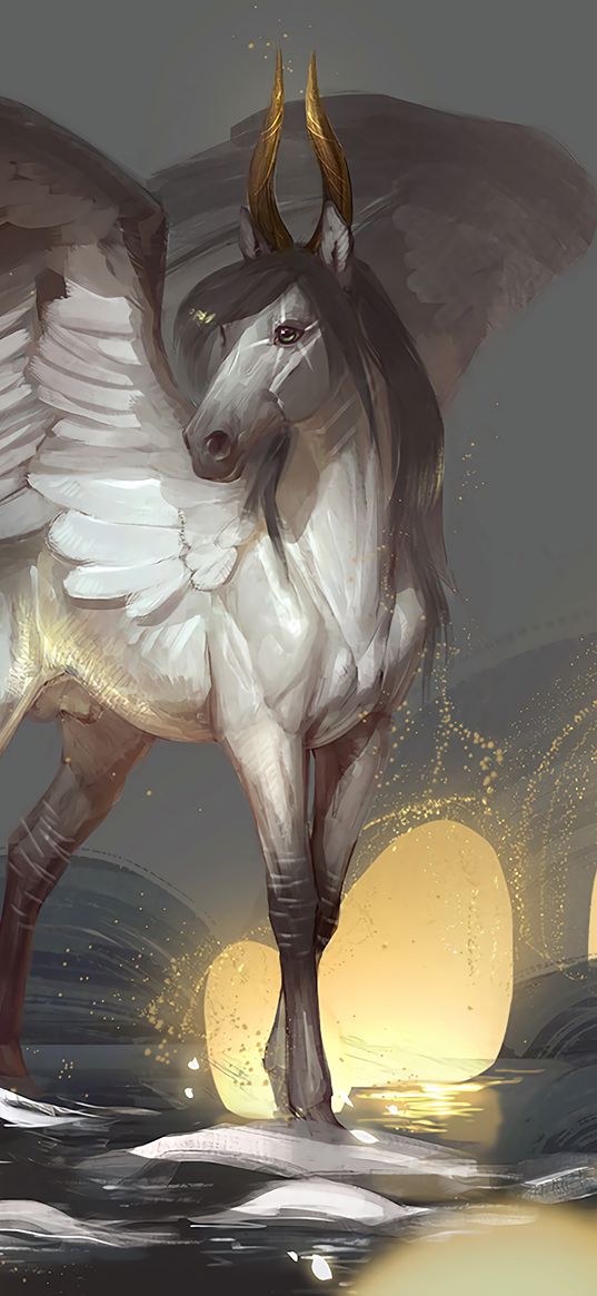 pegasus, wings, horns, fantasy