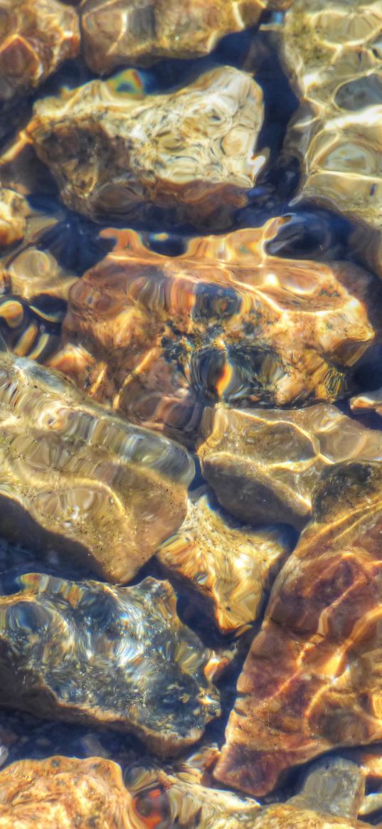 water, stones, transparent, glare, distortion