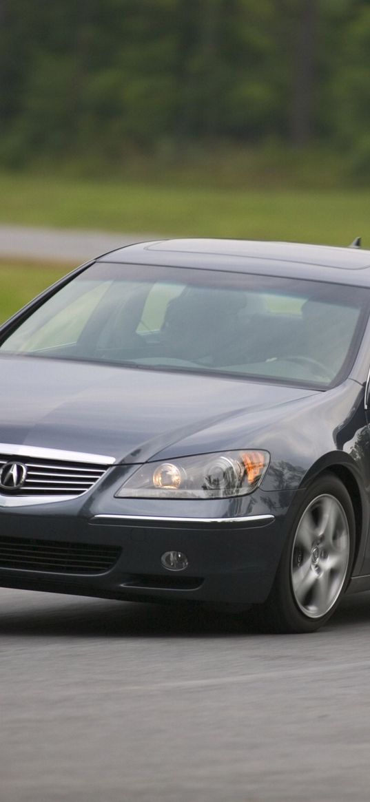 acura, rl, black, front view, style, cars, speed, movement, rotation, asphalt