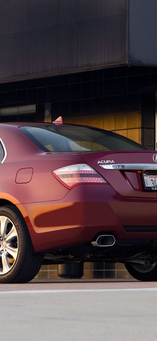 acura, rl, red, side view, style, sedan, auto, building