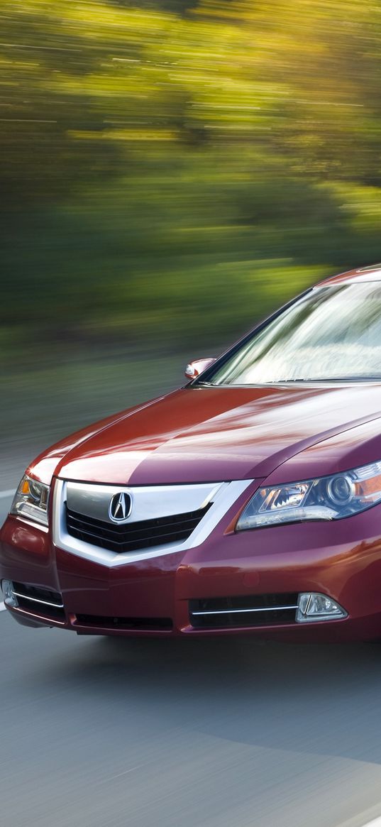 acura, rl, red, front view, style, sedan, auto, speed, movement, nature, asphalt