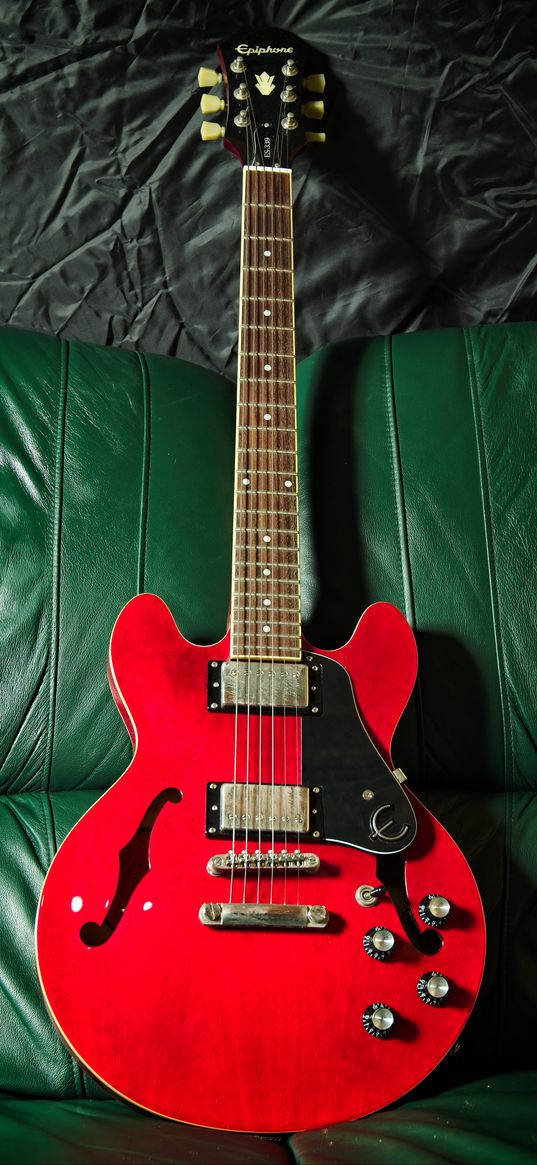 electric guitar, guitar, musical instrument, fretboard, strings, red