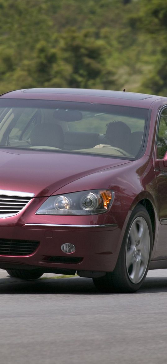 acura, rl, 2004, red, front view, style, cars, track, trees, grass, turn