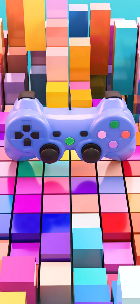 joystick, gamepad, cubes, 3d, volume, multicolor