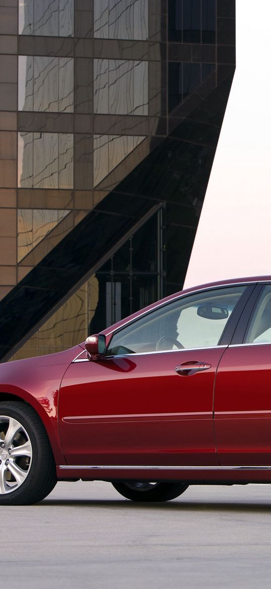 acura, rl, 2008, red, side view, style, cars, buildings, lantern, asphalt