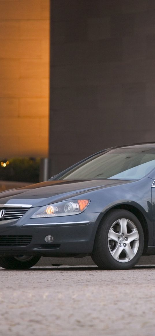 acura, rl, 2004, blue, side view, style, cars, buildings, asphalt