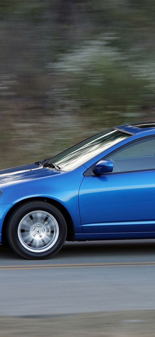 acura, rsx, 2005, blue, side view, style, cars, speed, asphalt, nature