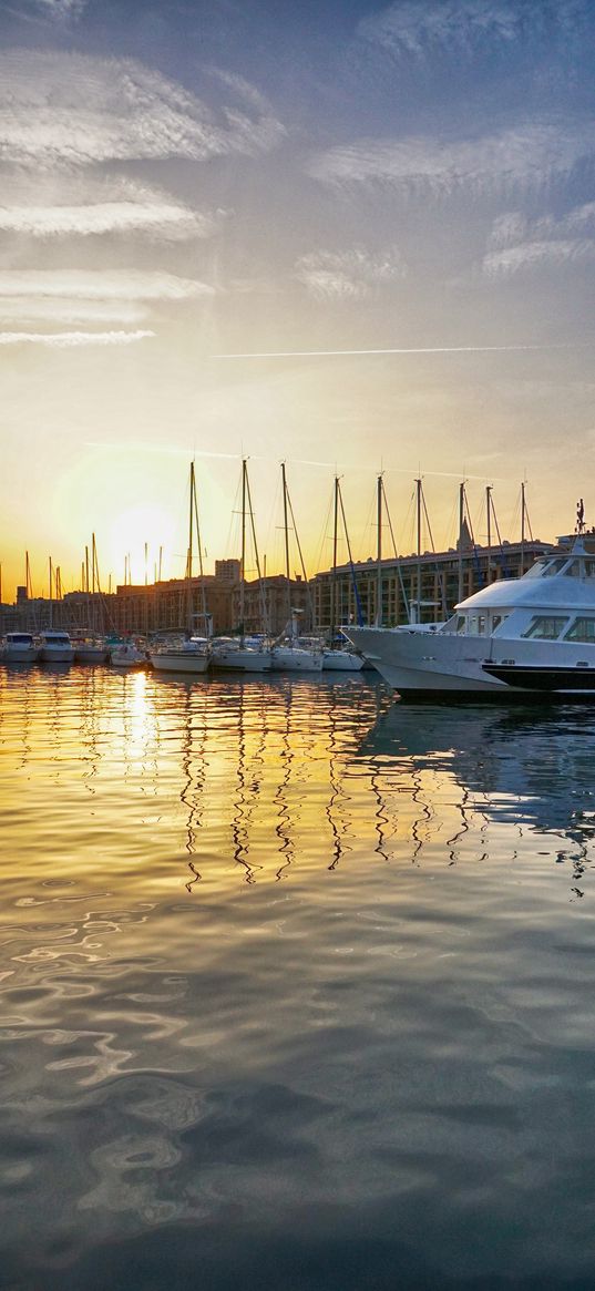 berth, boats, sunset, sea