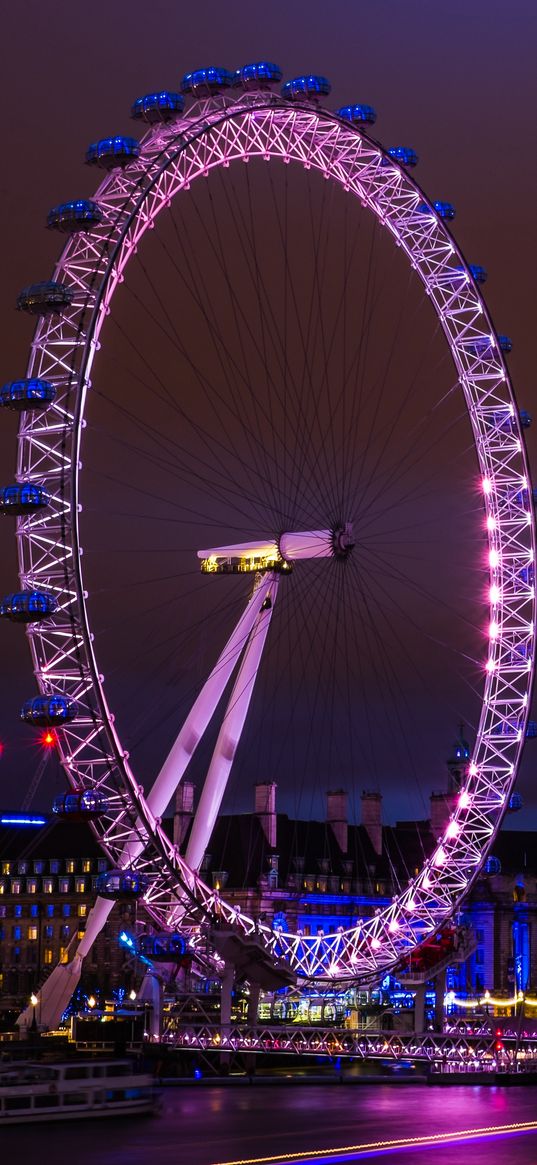 ferris wheel, attraction, night city, glow