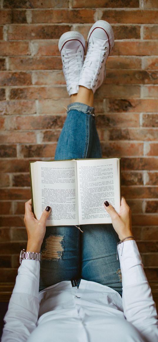 book, reading, girl, sneakers