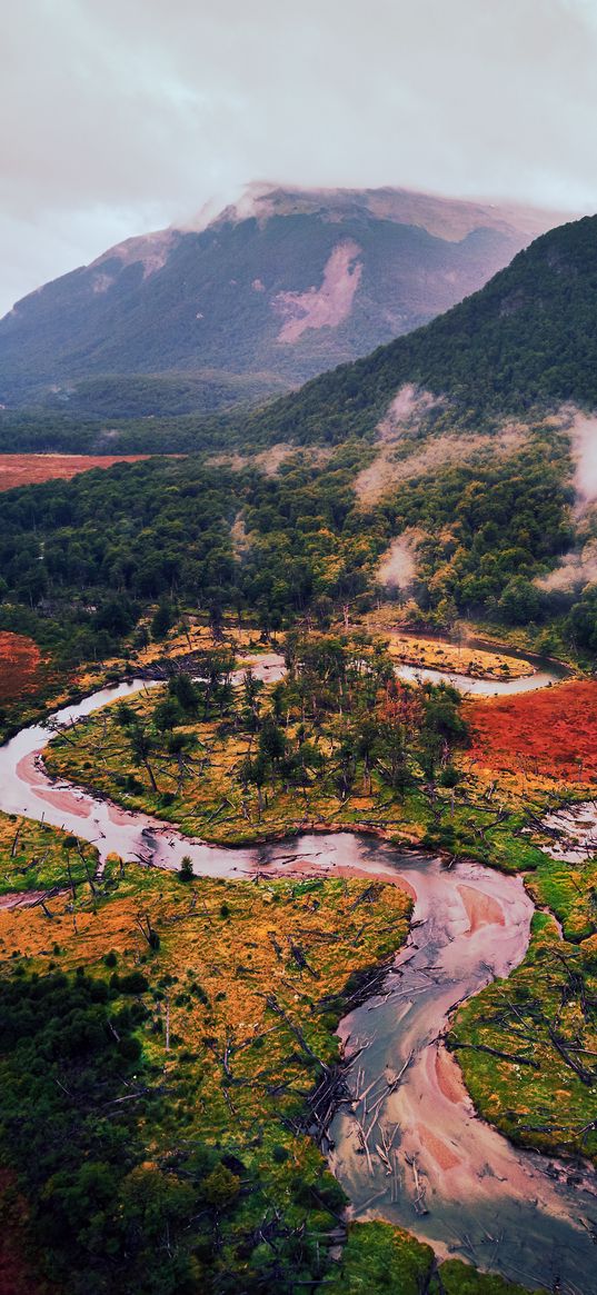 mountains, river, forest, trees, winding