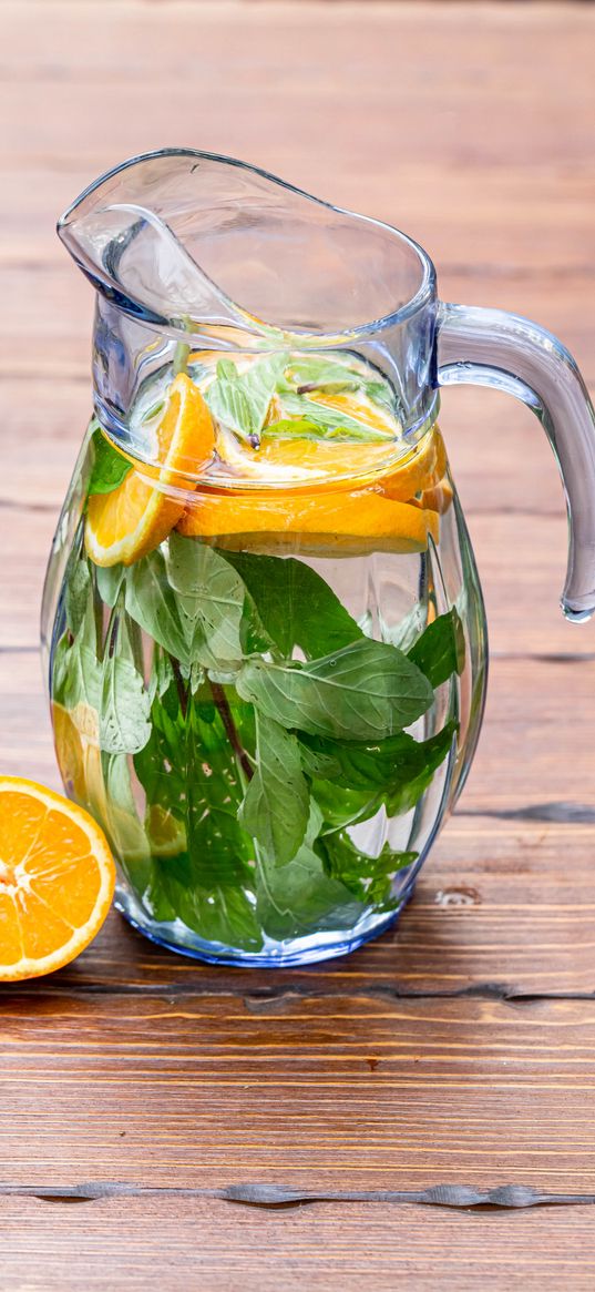 orange, mint, jug, drink