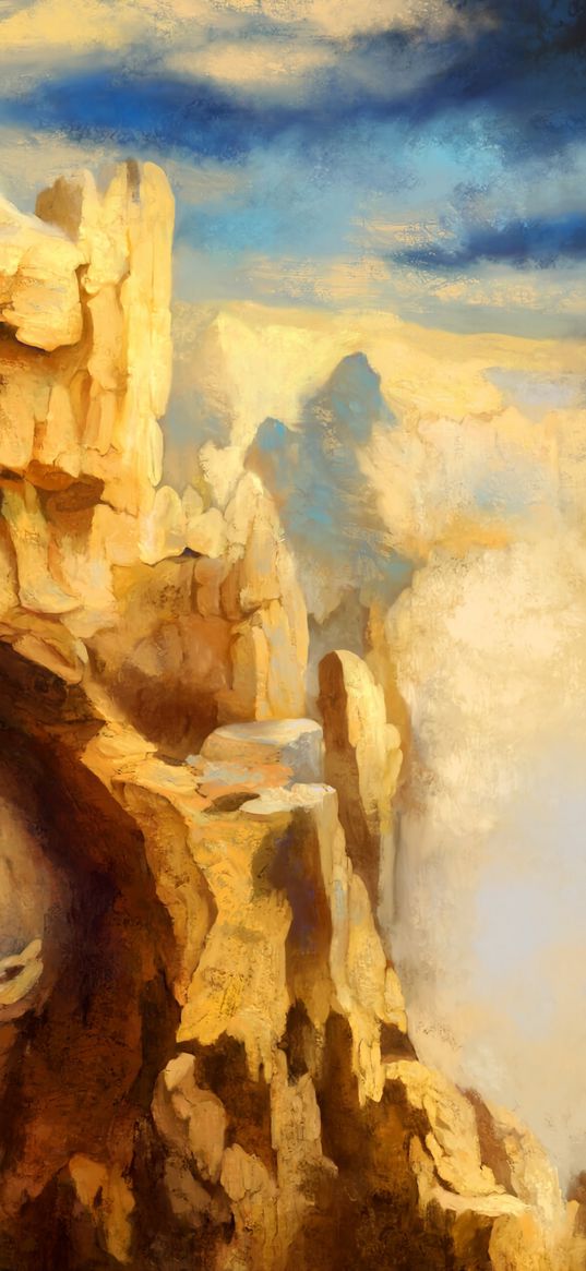 rocks, caves, cliff, canvas, art