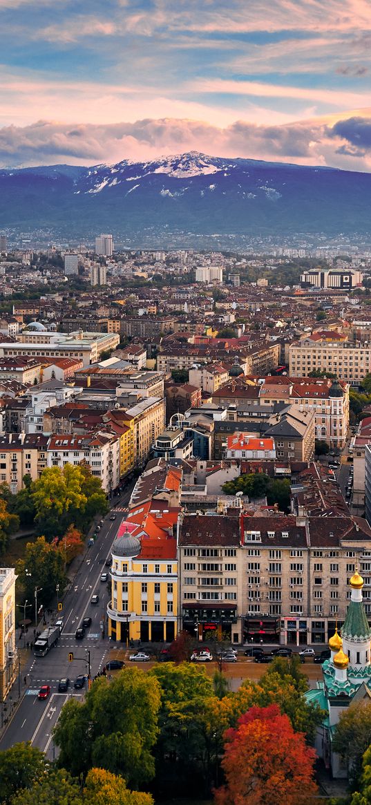 city, buildings, architecture, roofs, mountains