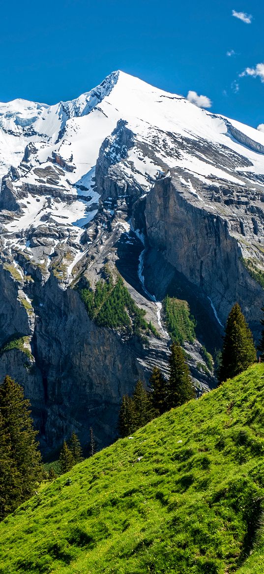 mountains, peak, slope, rocks, snow, snowy