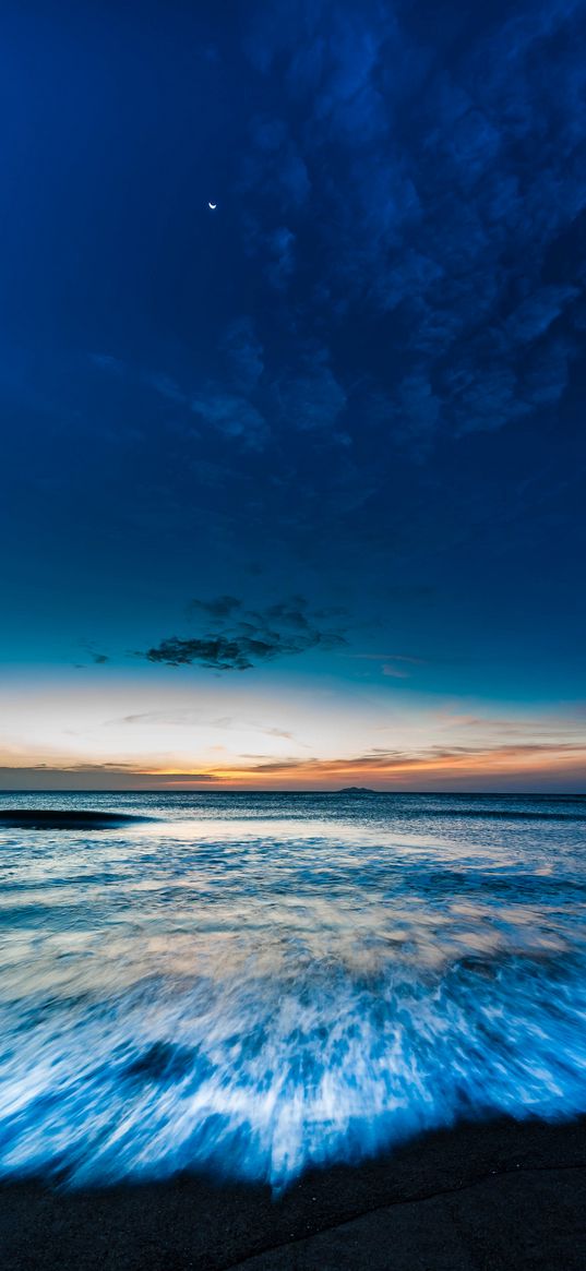 sea, surf, horizon, dusk