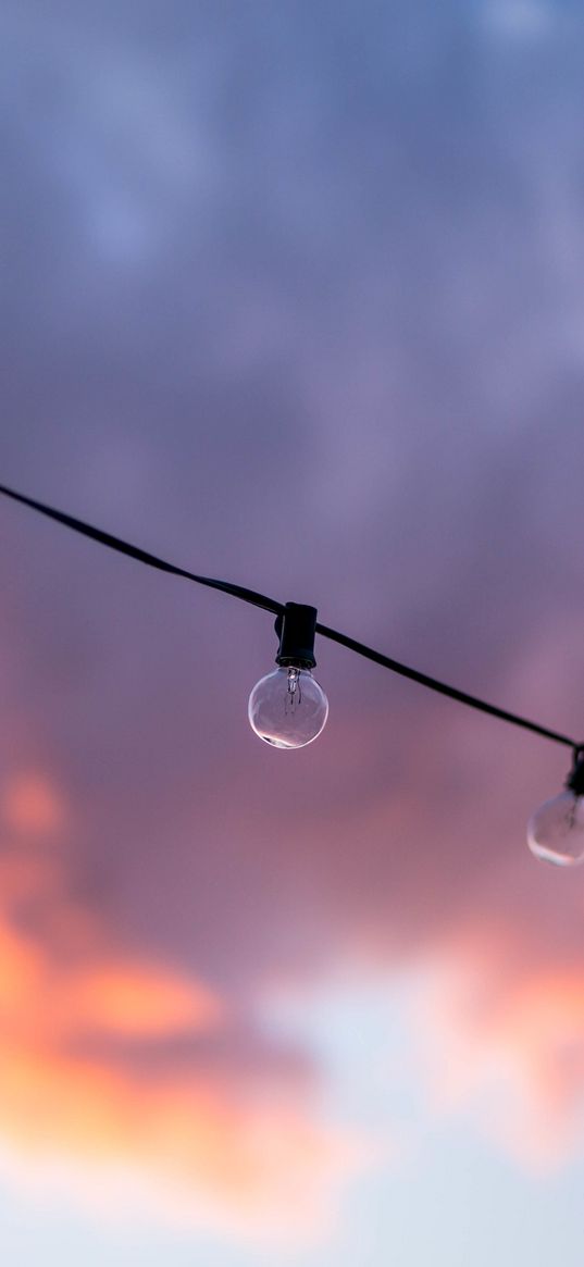 garland, light bulb, sunset, sky