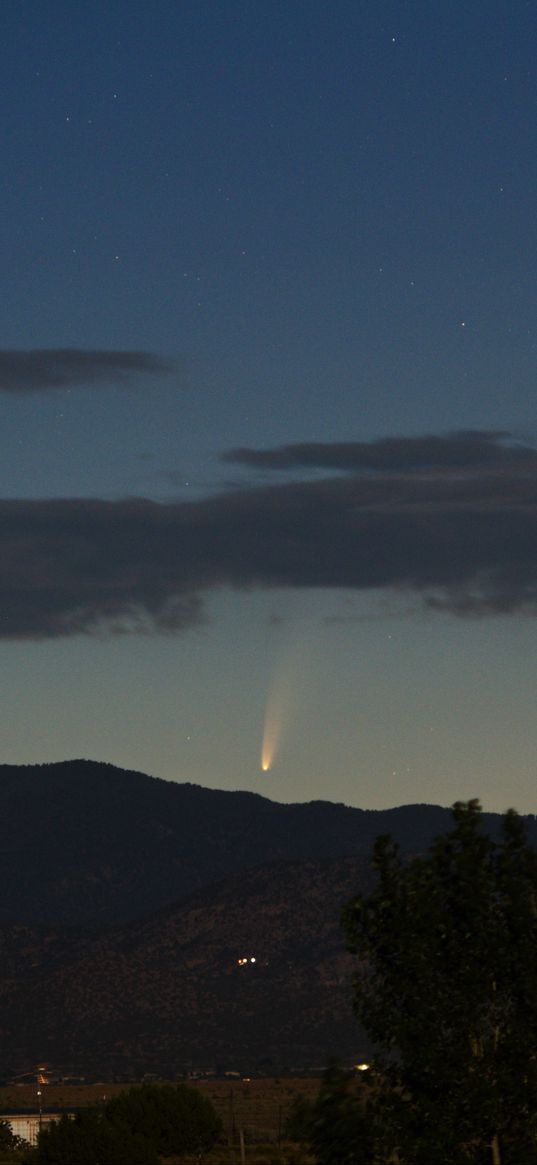 comet, meteorite, hills, bushes, evening