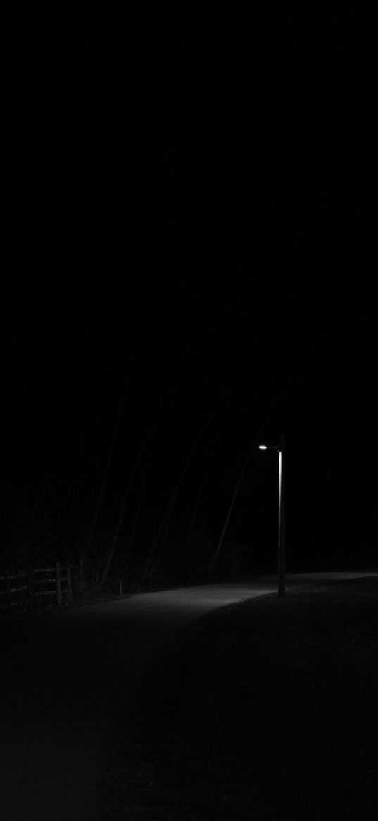 lantern, road, bw, night, glow