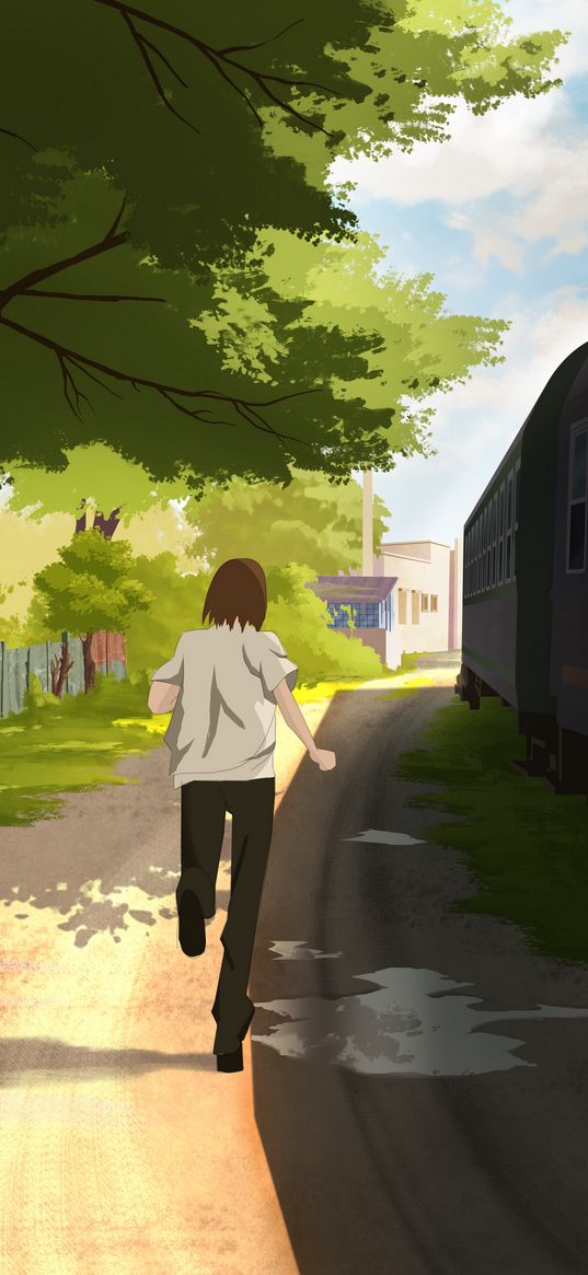 man, back, road, train, art