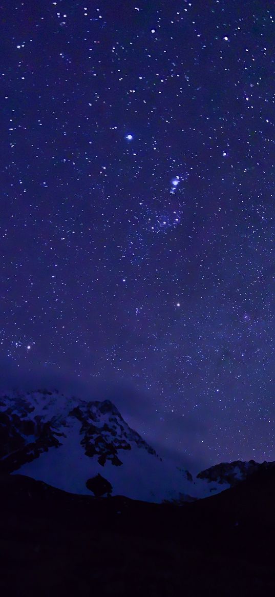 mountains, snow, snowy, stars, night