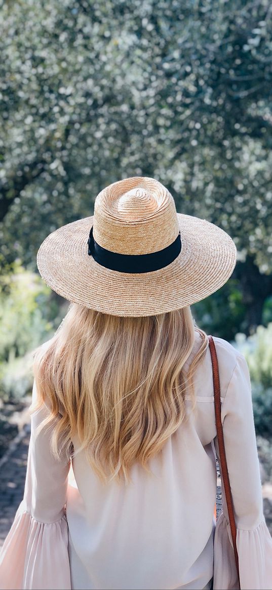 girl, hat, back, style