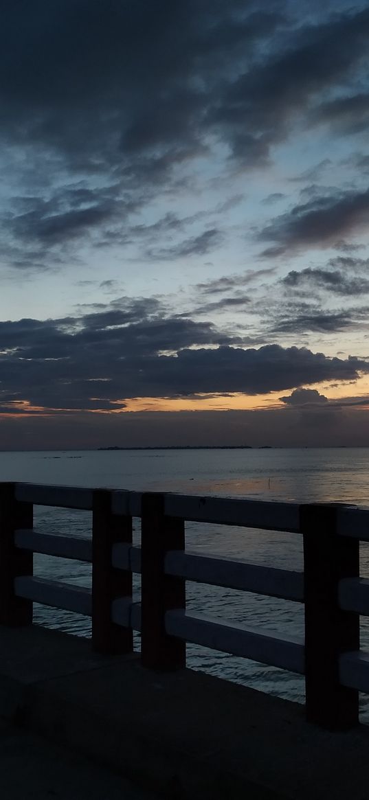 embankment, evening, sea, sunset