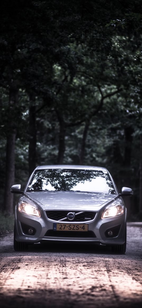 volvo, car, front view, road