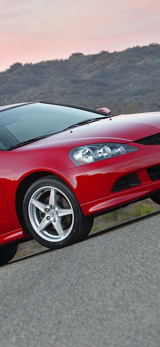 acura, rsx, 2006, red, side view, style, cars, mountains, nature, asphalt