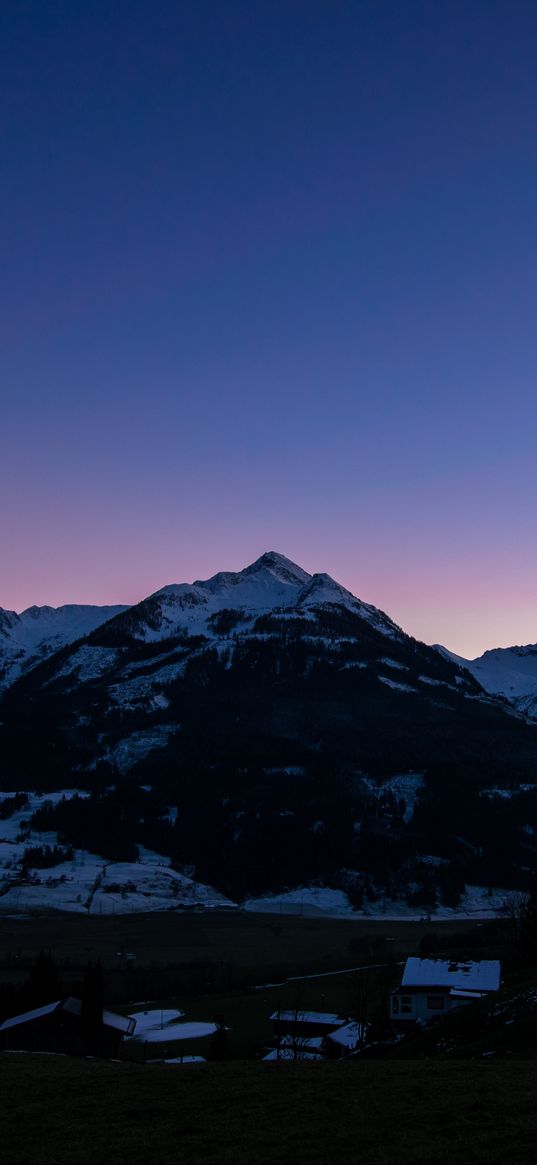 mountains, rocks, snow, snowy, sky, sunset