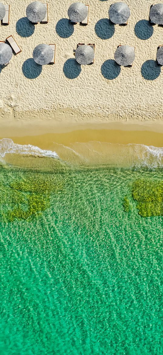 umbrellas, beach, aerial view, sea, coast