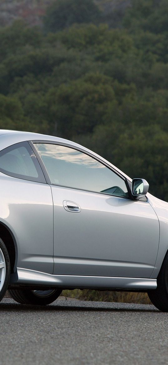 acura, rsx, silver metallic, side view, style, cars, forest, nature