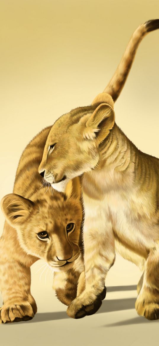 lion, cubs, friendship, art