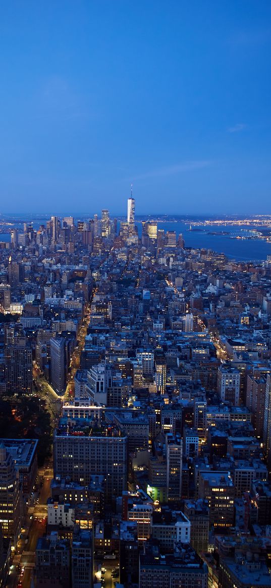 night city, buildings, lights, skyscrapers, night, coast