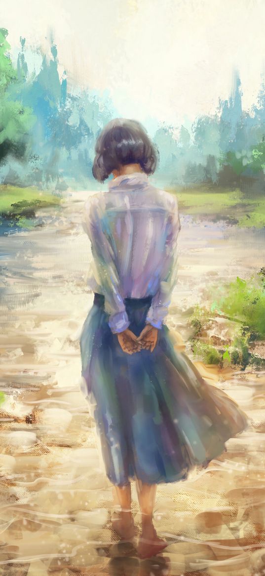 girl, dress, back, paint, canvas