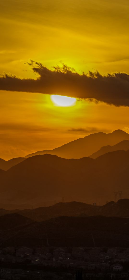 sunset, clouds, mountains, peaks