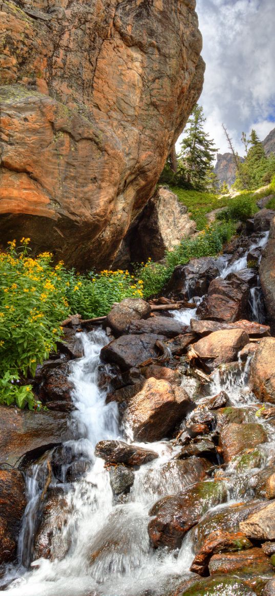 waterfall, stones, rocks, stream, water