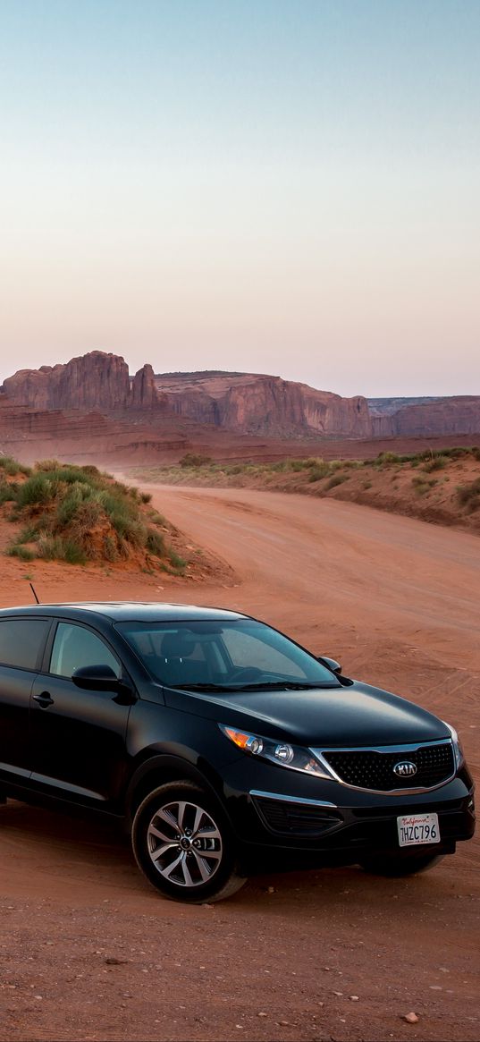 kia, car, side view, canyon, sky