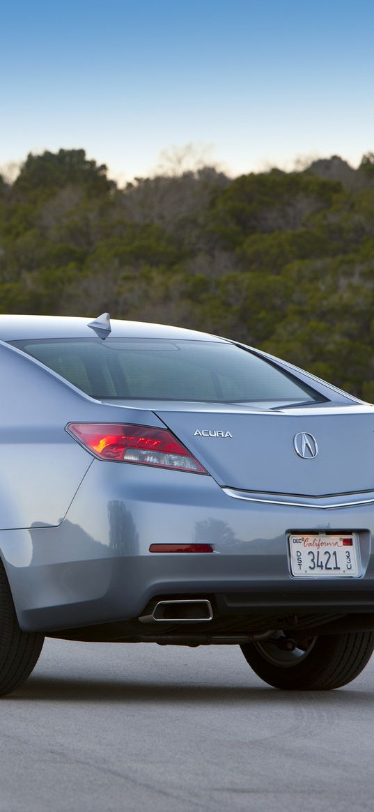 acura, tl, 2011, blue, rear view, style, cars, nature, trees, sky, asphalt