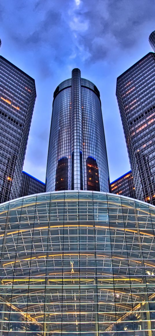 building, bottom view, glassy, sky