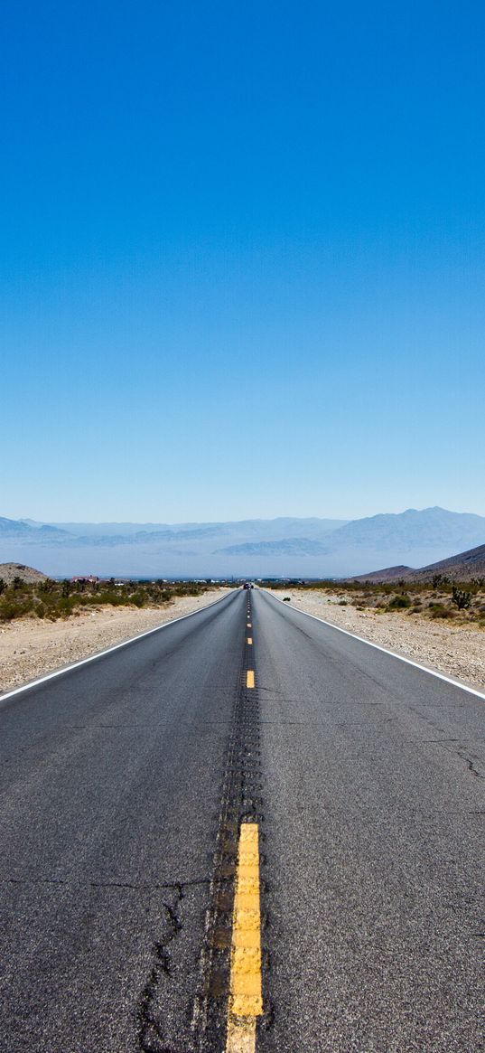 road, marking, perspective, distance, mountains