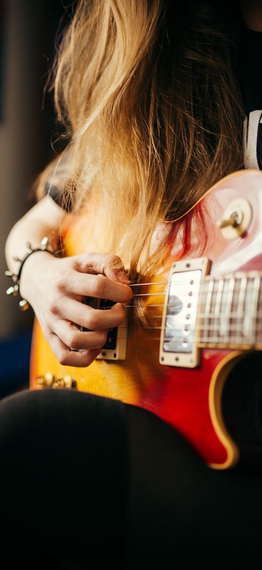 electric guitar, guitar, fretboard, hand, girl